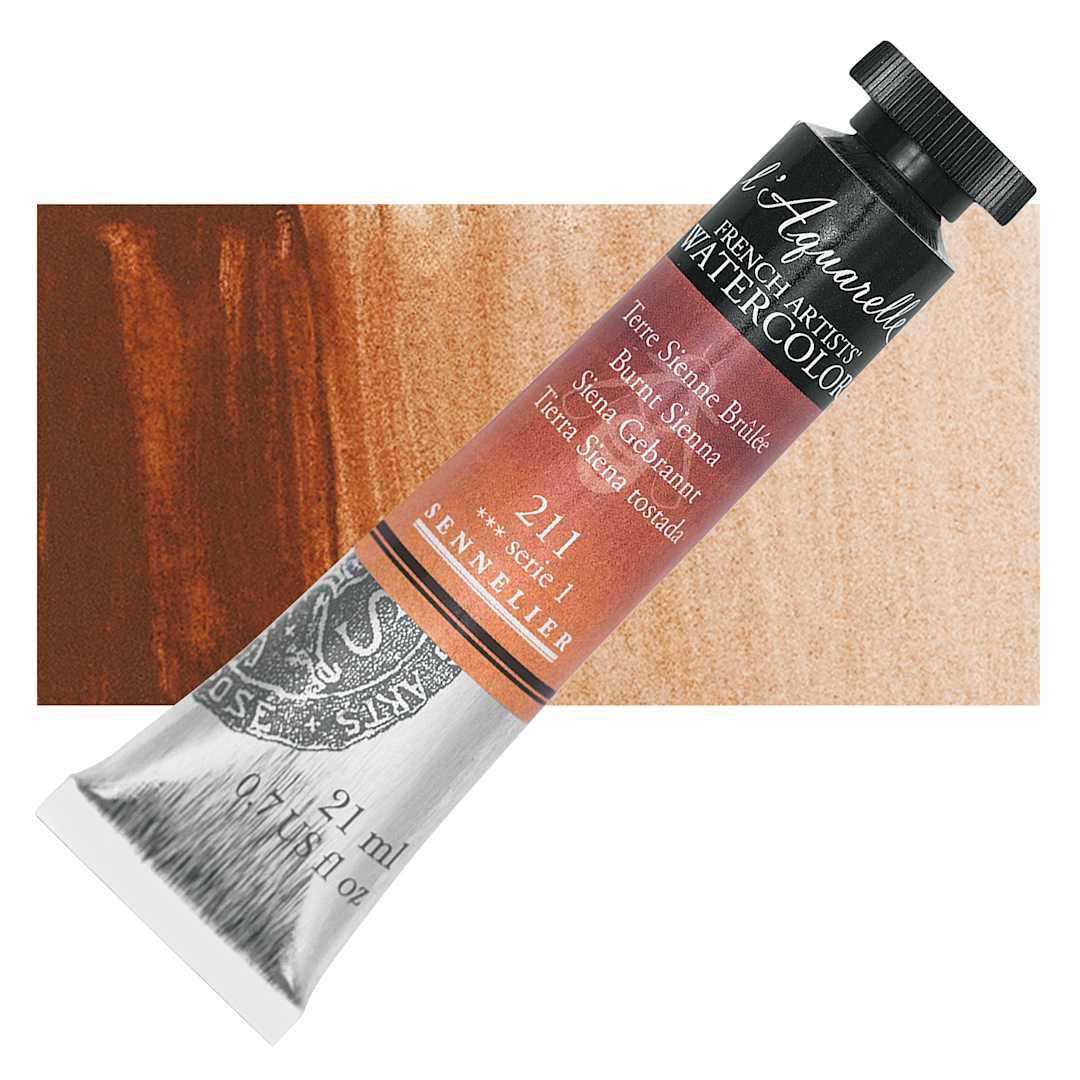 Open in modal - Sennelier French Artists' Watercolor - Burnt Sienna, 21 ml, Tube and swatch