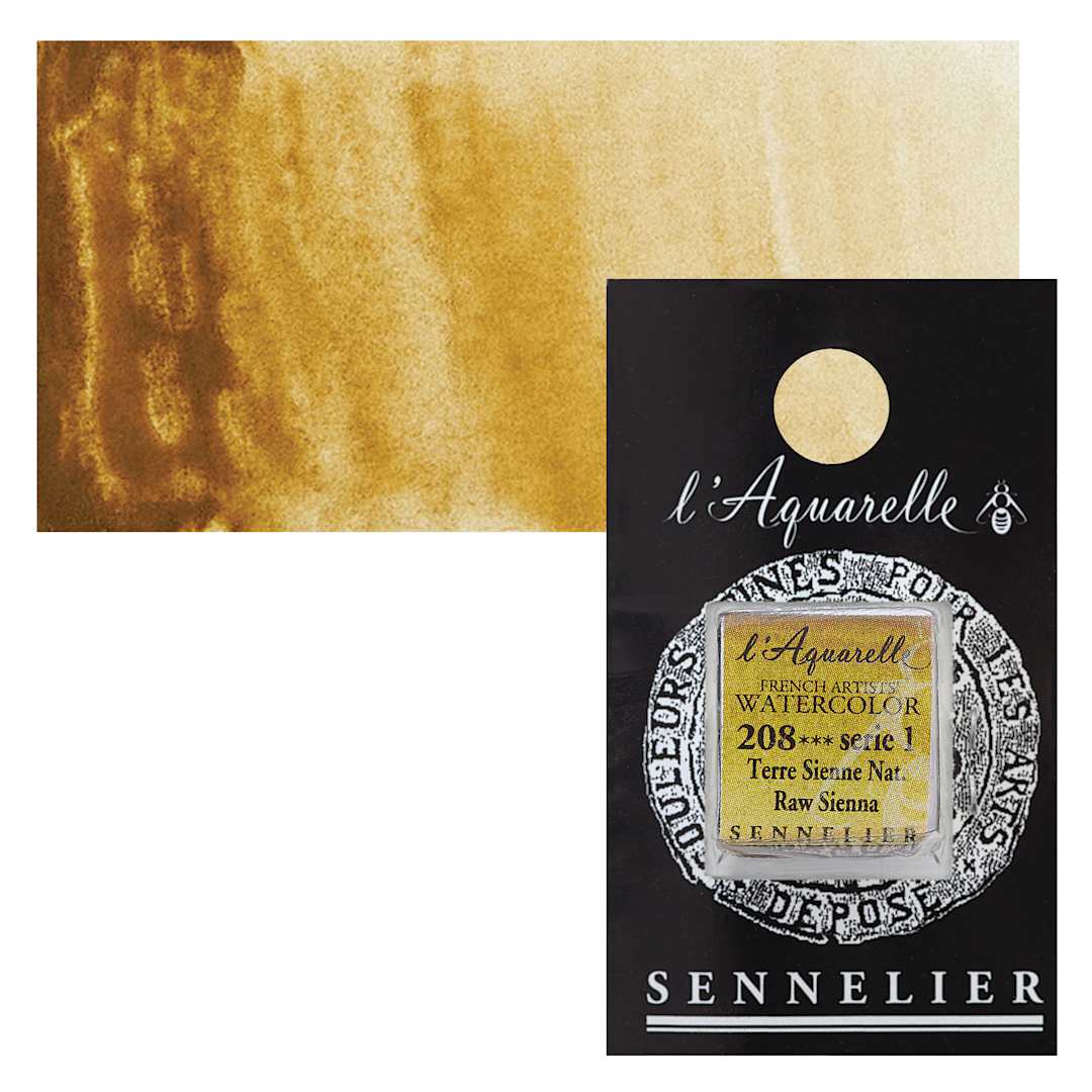 Open in modal - Sennelier French Artists' Watercolor - Raw Sienna, Half Pan and swatch