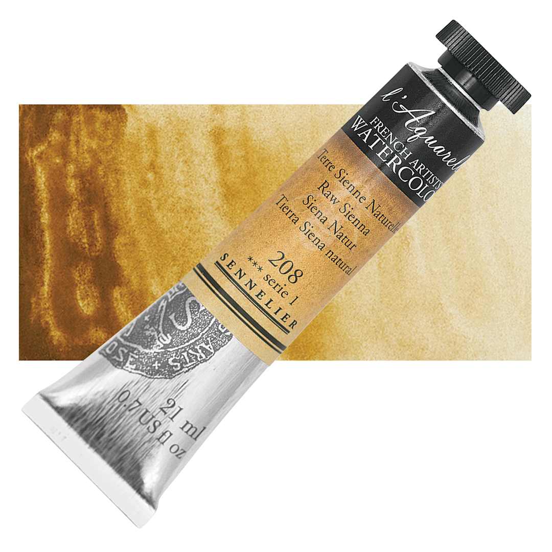Open in modal - Sennelier French Artists' Watercolor - Raw Sienna, 21 ml Tube and swatch
