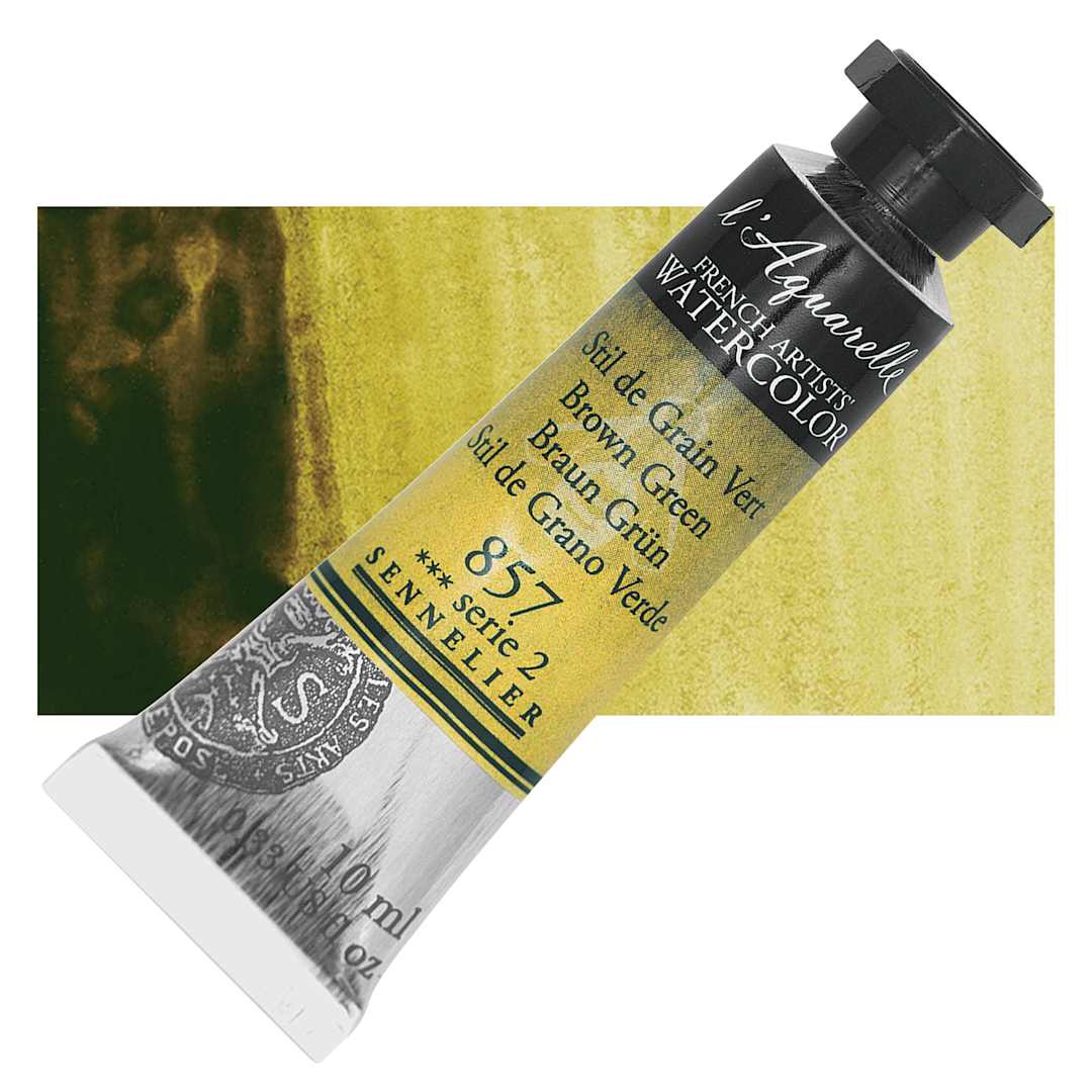 Open in modal - Sennelier French Artists' Watercolor - Brown Green, 10 ml, Tube and swatch