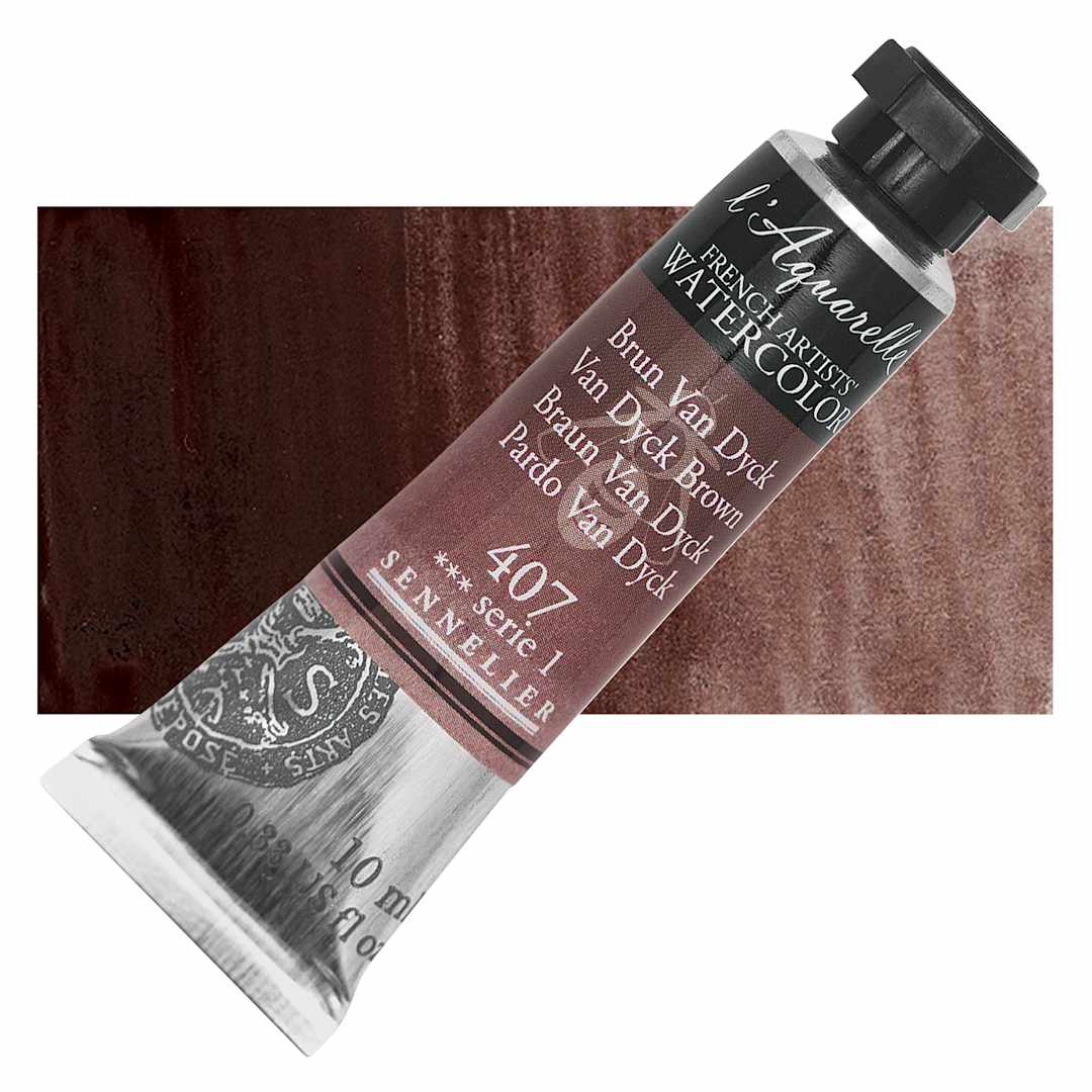 Open in modal - Sennelier French Artists' Watercolor - Van Dyck Brown, 10 ml Tube and swatch