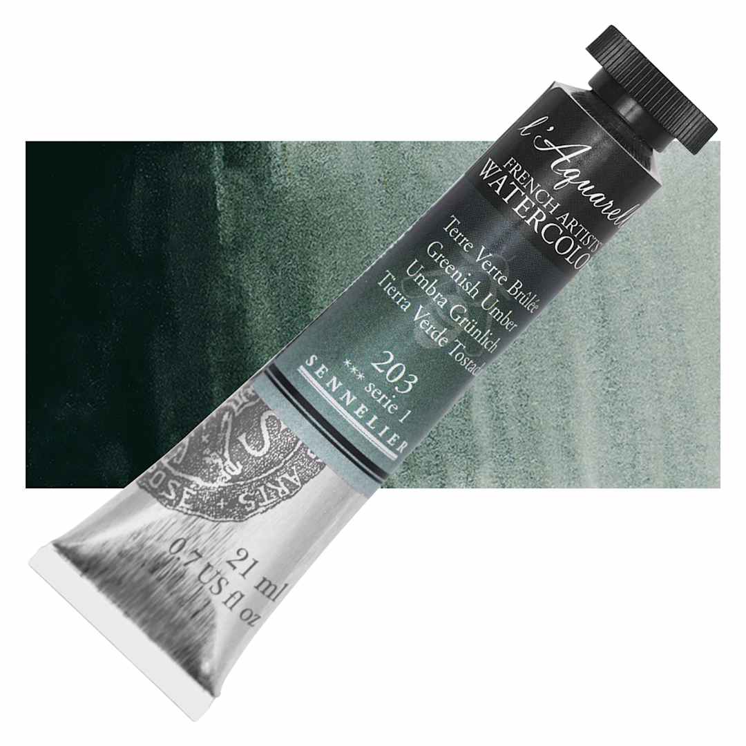 Open in modal - Sennelier French Artists' Watercolor - Greenish Umber, 21 ml, Tube and swatch