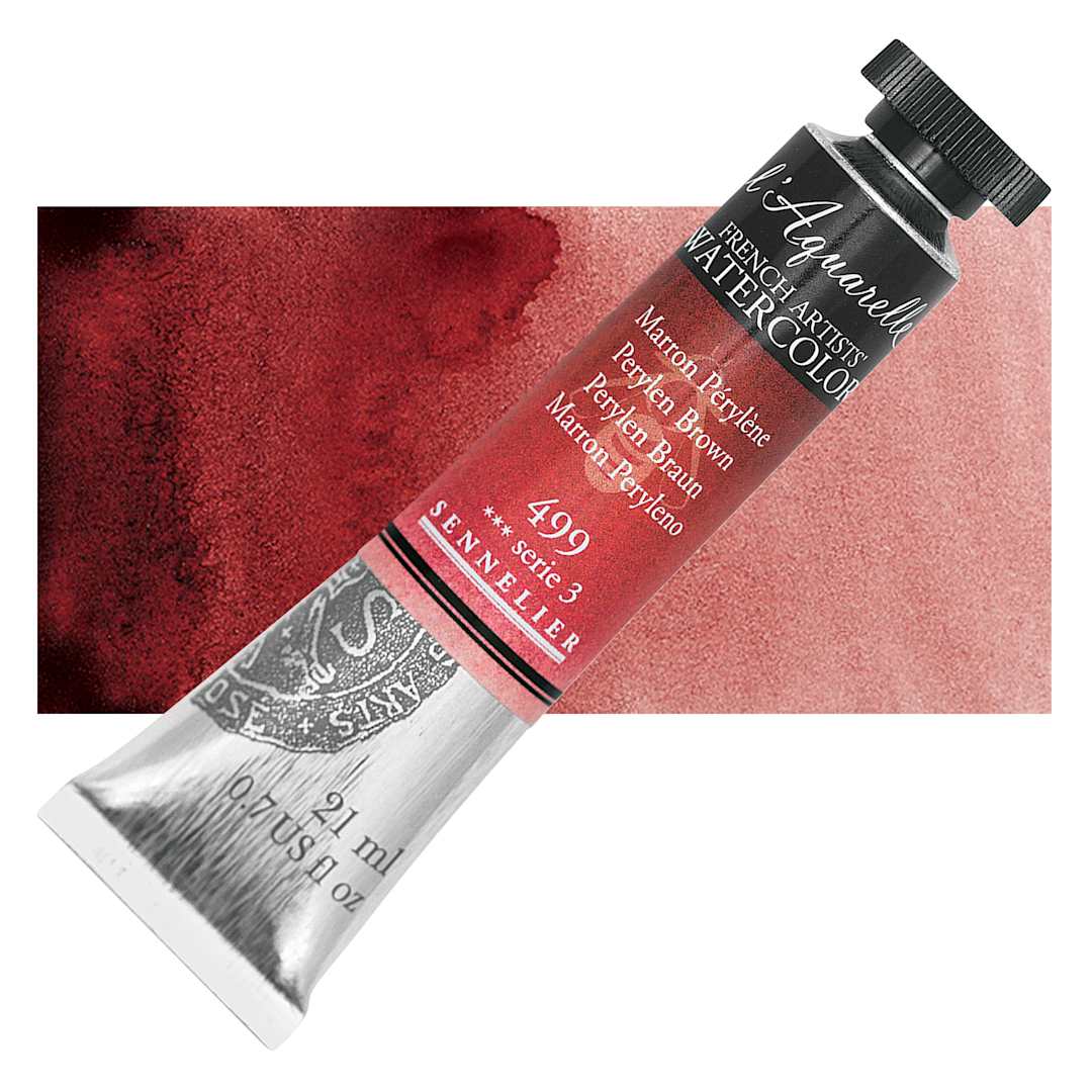 Open in modal - Sennelier French Artists' Watercolor - Perylen Brown, 21 ml, Tube and swatch