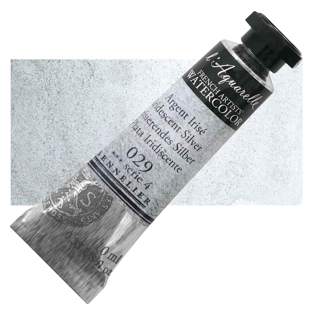 Open in modal - Sennelier French Artists' Watercolor - Iridescent Silver, 10 ml Tube and swatch