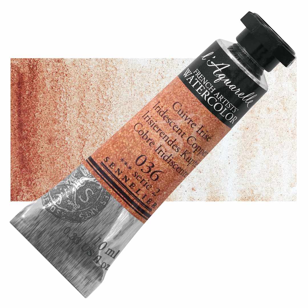 Open in modal - Sennelier French Artists' Watercolor - Iridescent Copper, 10 ml Tube and swatch