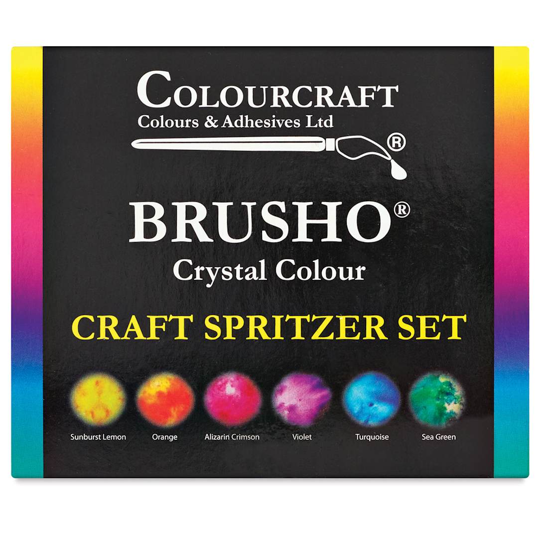 Open in modal - Brusho Crystal Colours - Front view of Craft Spritzer set package