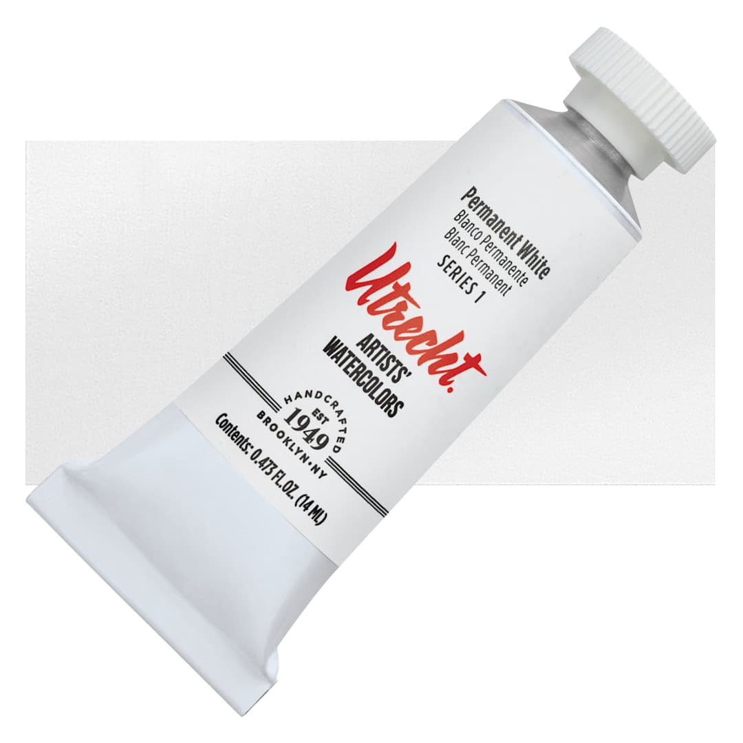 Open in modal - Utrecht Artists' Watercolor Paint - Permanent White, 14 ml tube and swatch