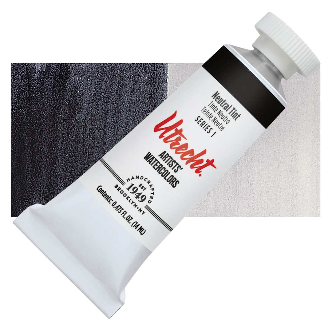 Open in modal - Utrecht Artists' Watercolor Paint - Neutral Tint, 14 ml tube and swatch