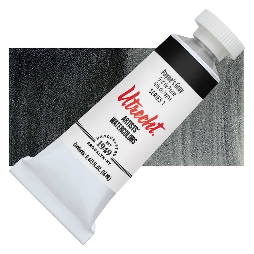 Open in modal - Utrecht Artists' Watercolor Paint - Paynes Grey, 14 ml tube and swatch