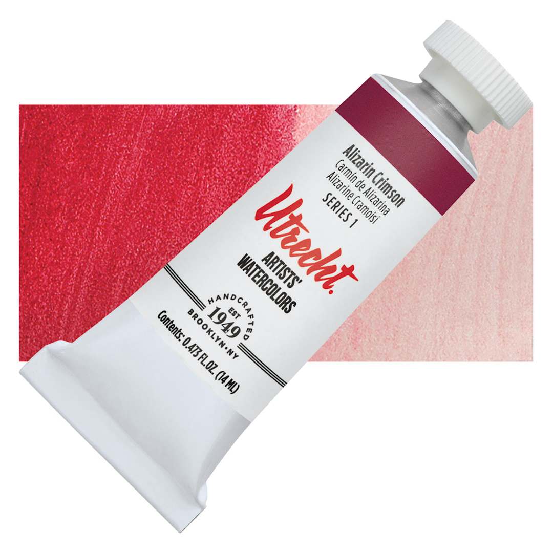 Open in modal - Utrecht Artists' Watercolor Paint - Ailzarin Crimson, 14 ml tube and swatch