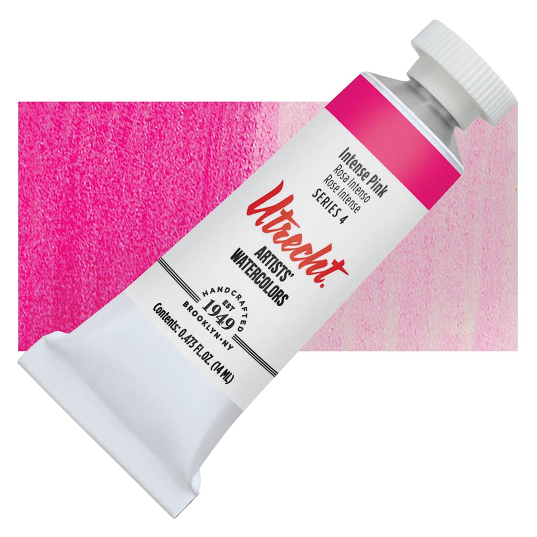 Open in modal - Utrecht Artists' Watercolor Paint - Intense Pink, 14 ml, Tube and swatch