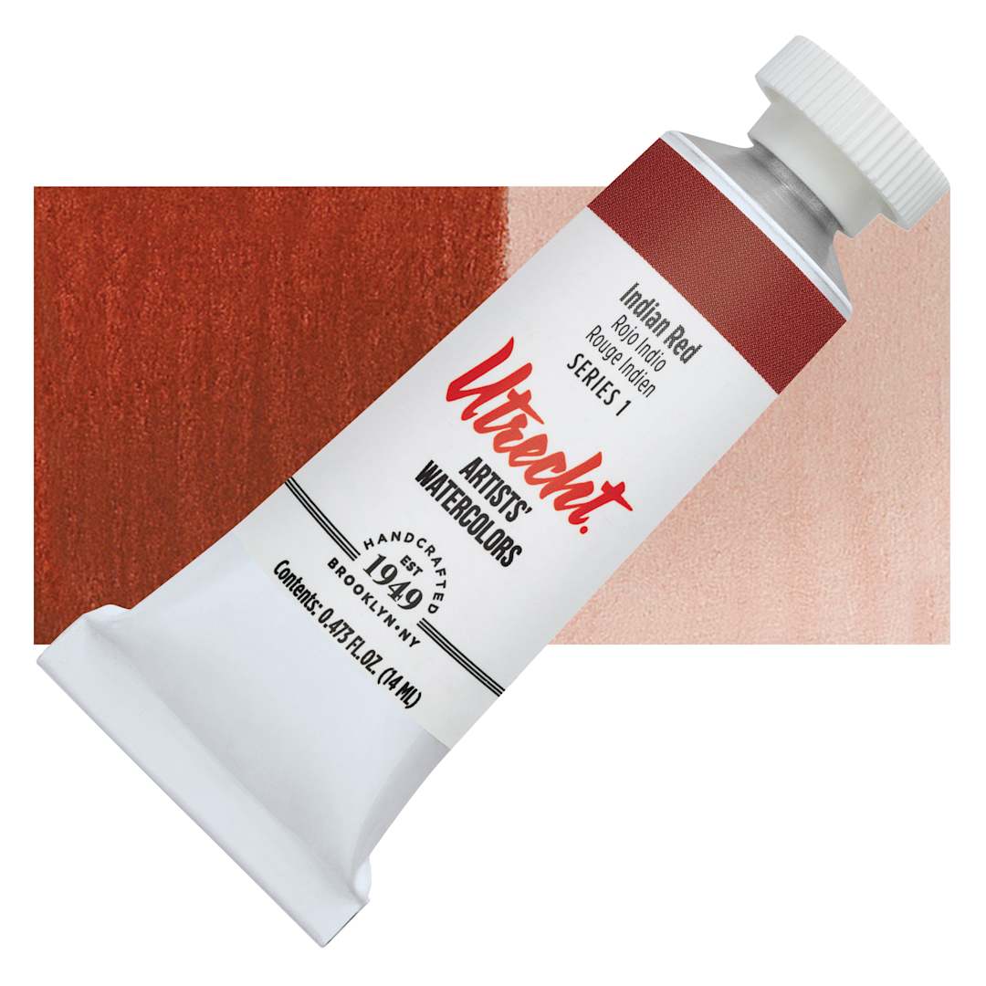 Open in modal - Utrecht Artists' Watercolor Paint - Indian Red, 14 ml tube and swatch
