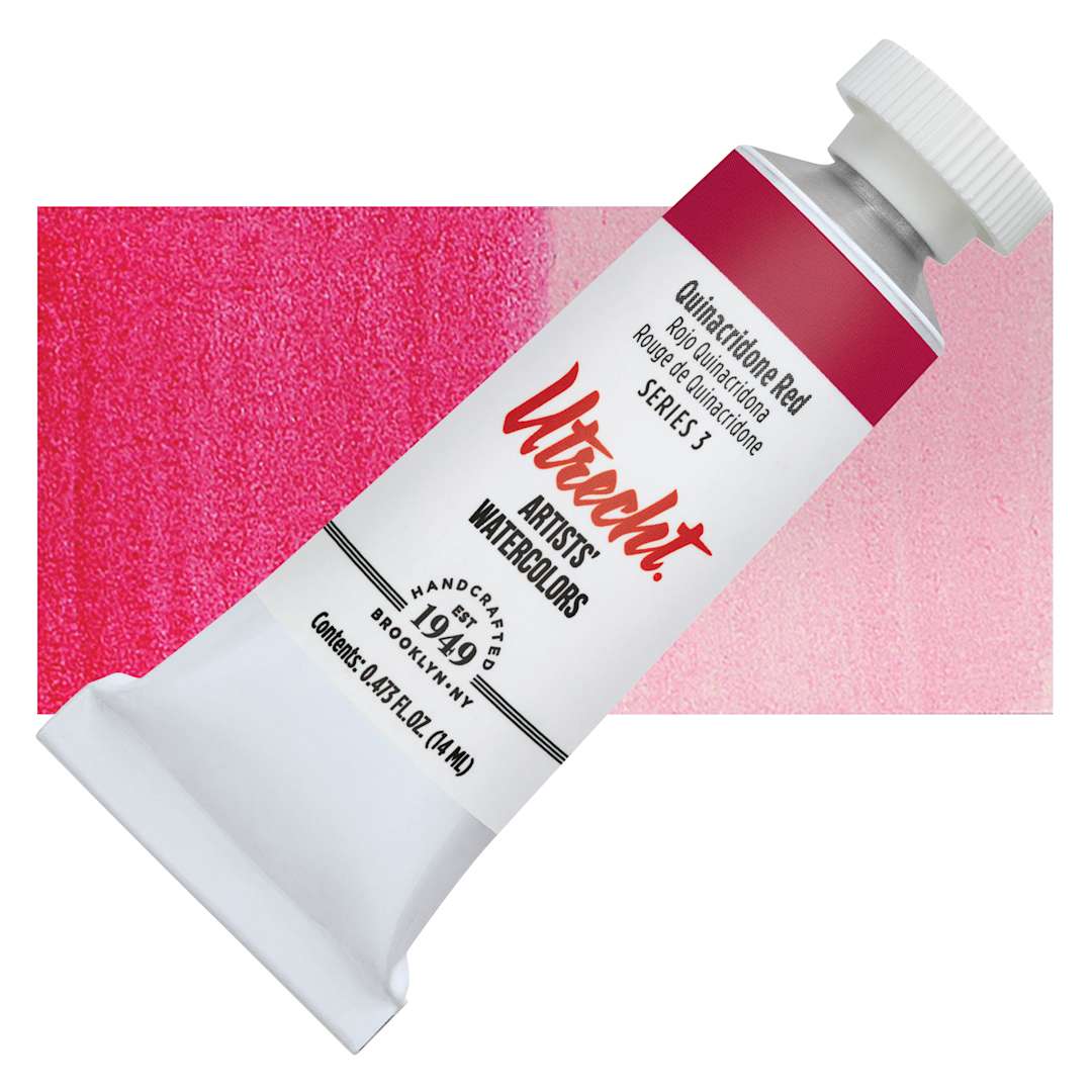 Open in modal - Utrecht Artists' Watercolor Paint - Quinacridone Red, 14 ml tube and swatch