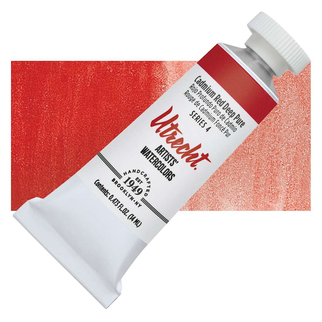 Open in modal - Utrecht Artists' Watercolor Paint - Cadmium Red Deep, 14 ml tube and swatch