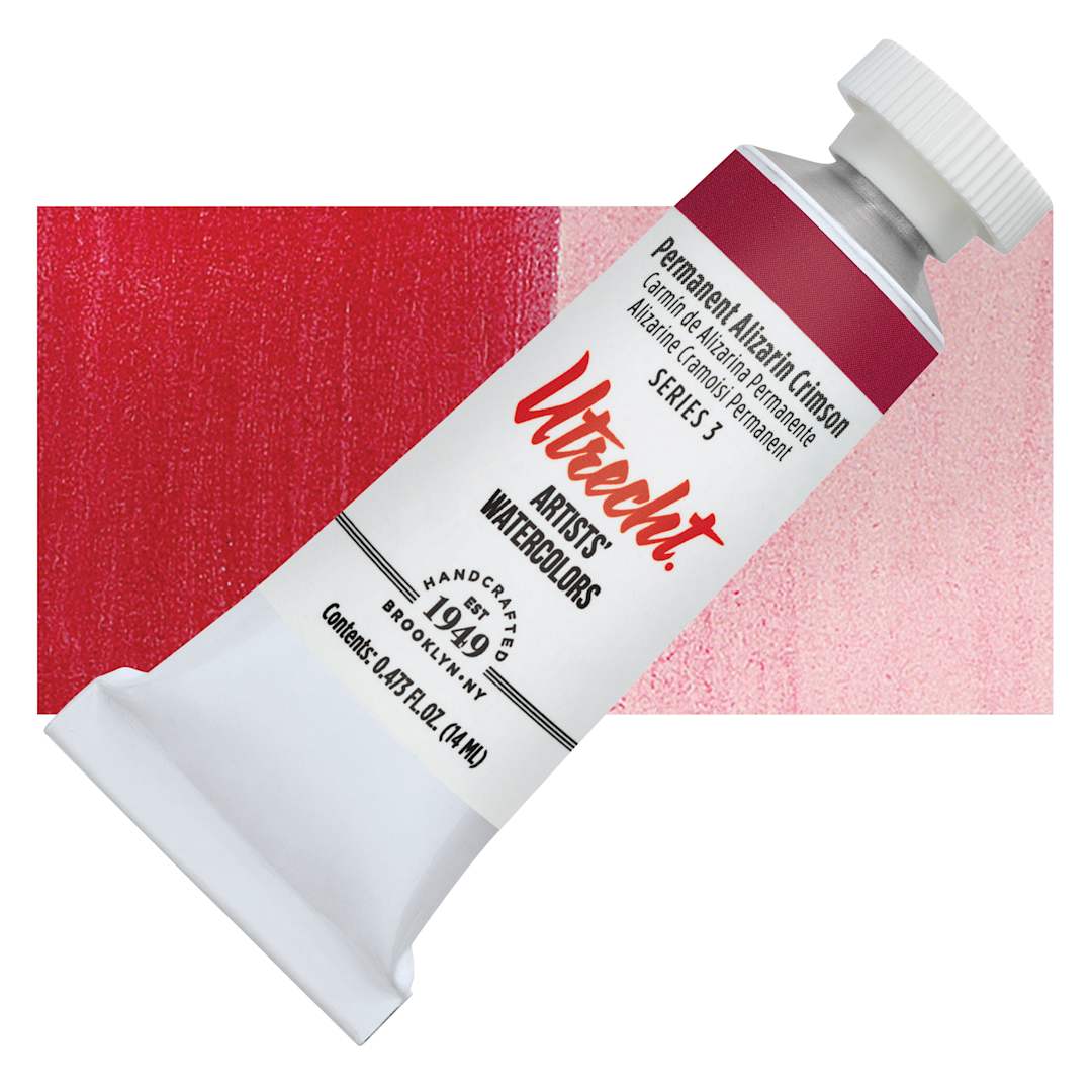 Open in modal - Utrecht Artists' Watercolor Paint - Permanent Alzarin Crimson, 14 ml tube and swatch