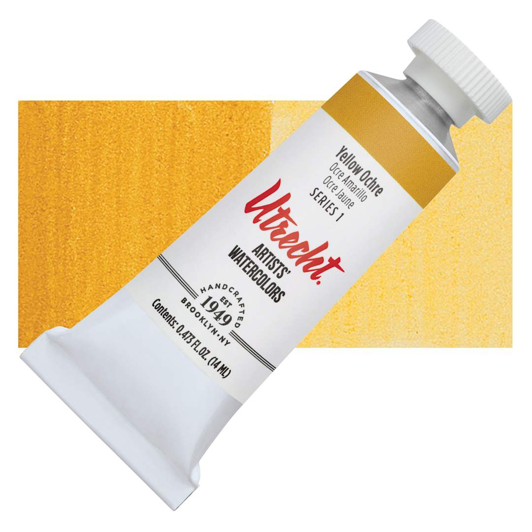 Open in modal - Utrecht Artists' Watercolor Paint - Yellow Ochre, 14 ml tube and swatch