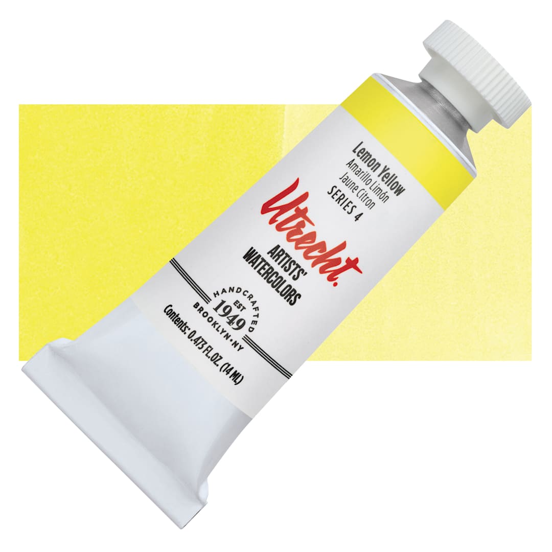Open in modal - Utrecht Artists' Watercolor Paint - Lemon Yellow, 14 ml tube and swatch