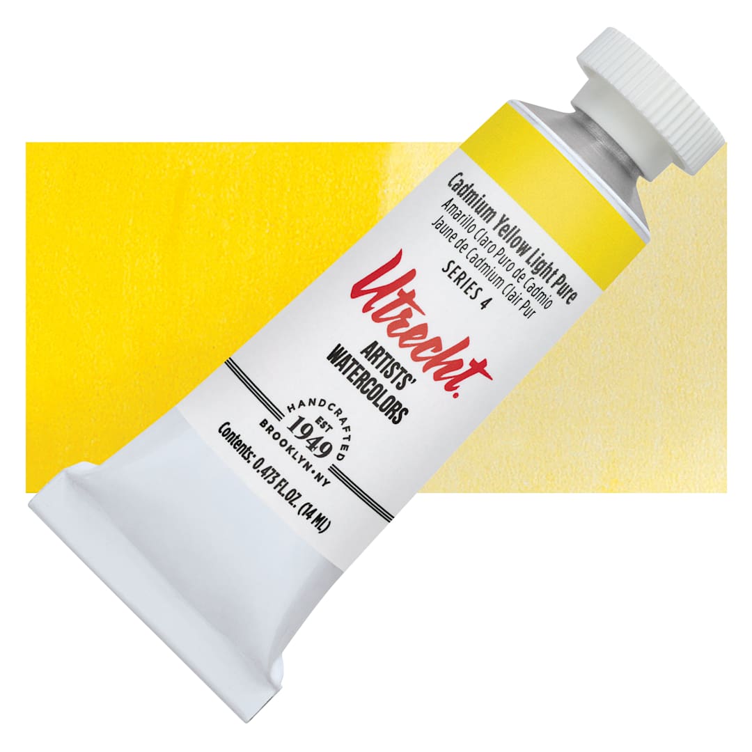 Open in modal - Utrecht Artists' Watercolor Paint - Cadmium Yellow Light, 14 ml tube and swatch