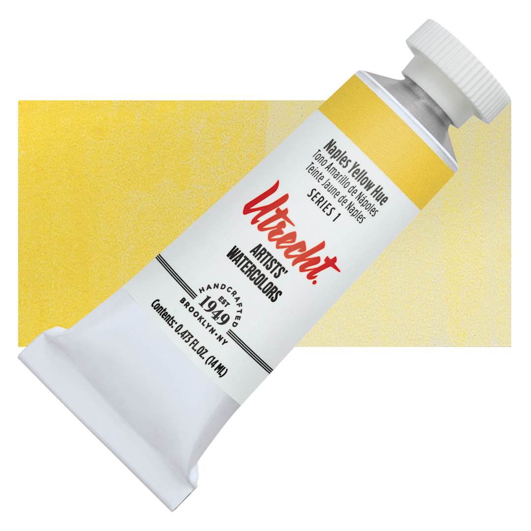 Open in modal - Utrecht Artists' Watercolor Paint - Naples Yellow Hue, 14 ml tube and swatch