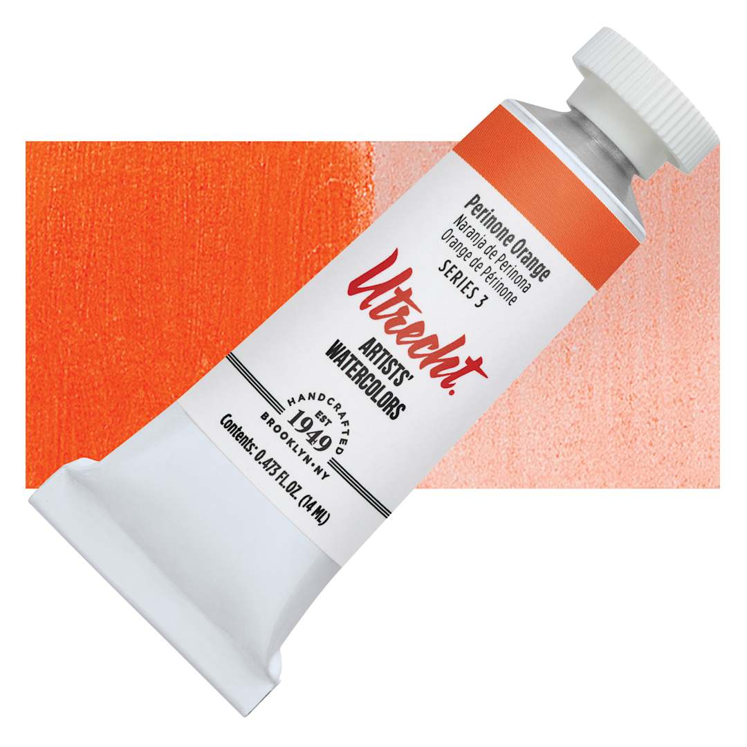 Open in modal - Utrecht Artists' Watercolor Paint - Perinone Orange, 14 ml tube and swatch