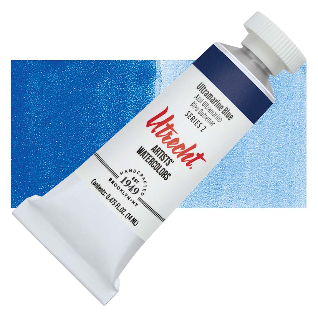 Open in modal - Utrecht Artists' Watercolor Paint - Ultramarine Blue, 14 ml tube and swatch