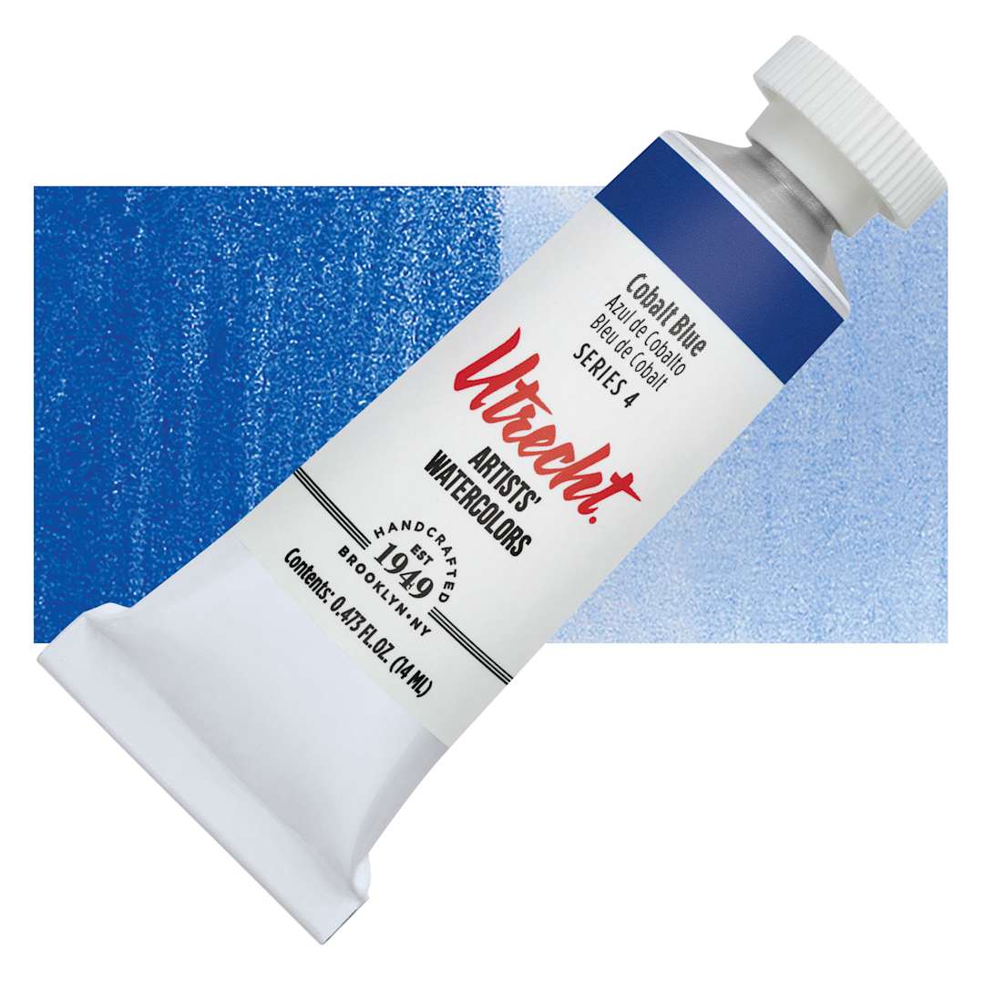 Open in modal - Utrecht Artists' Watercolor Paint - Cobalt Blue, 14 ml tube and swatch
