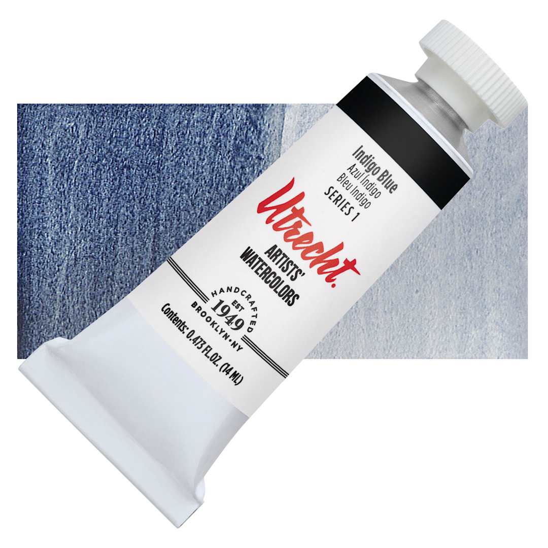 Open in modal - Utrecht Artists' Watercolor Paint - Indigo Blue, 14 ml tube and swatch