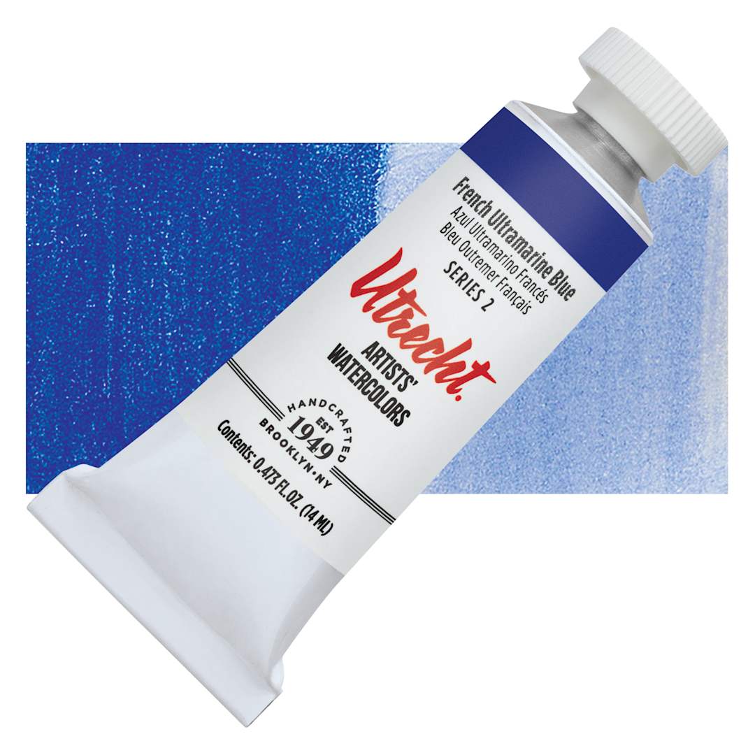 Open in modal - Utrecht Artists' Watercolor Paint - French Ultramarine Blue, 14 ml tube and swatch