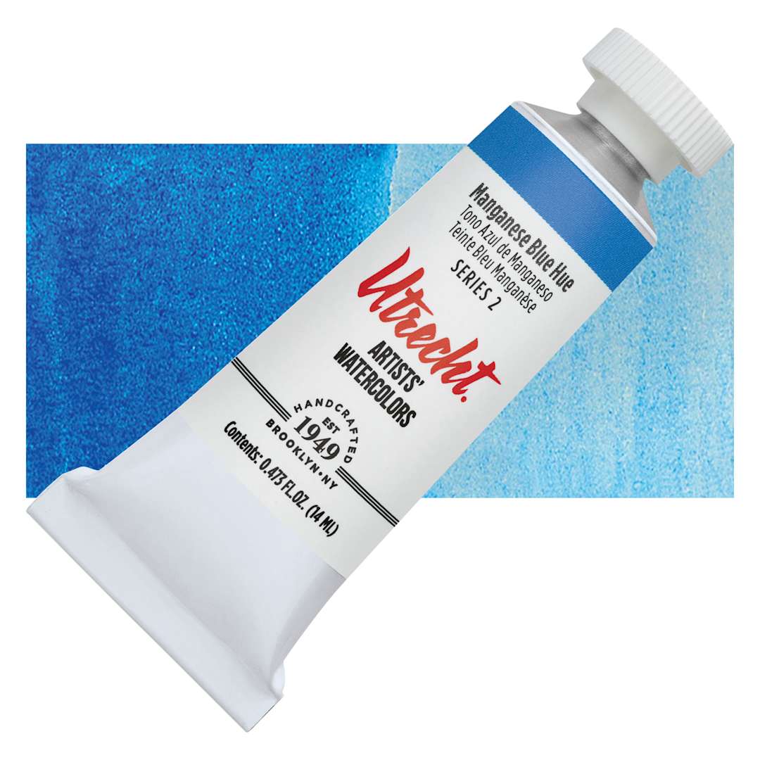Open in modal - Utrecht Artists' Watercolor Paint - Manganese Blue Hue, 14 ml tube and swatch