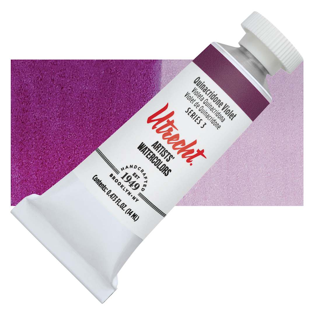 Open in modal - Utrecht Artists' Watercolor Paint - Quinacridone Violet, 14 ml tube and swatch