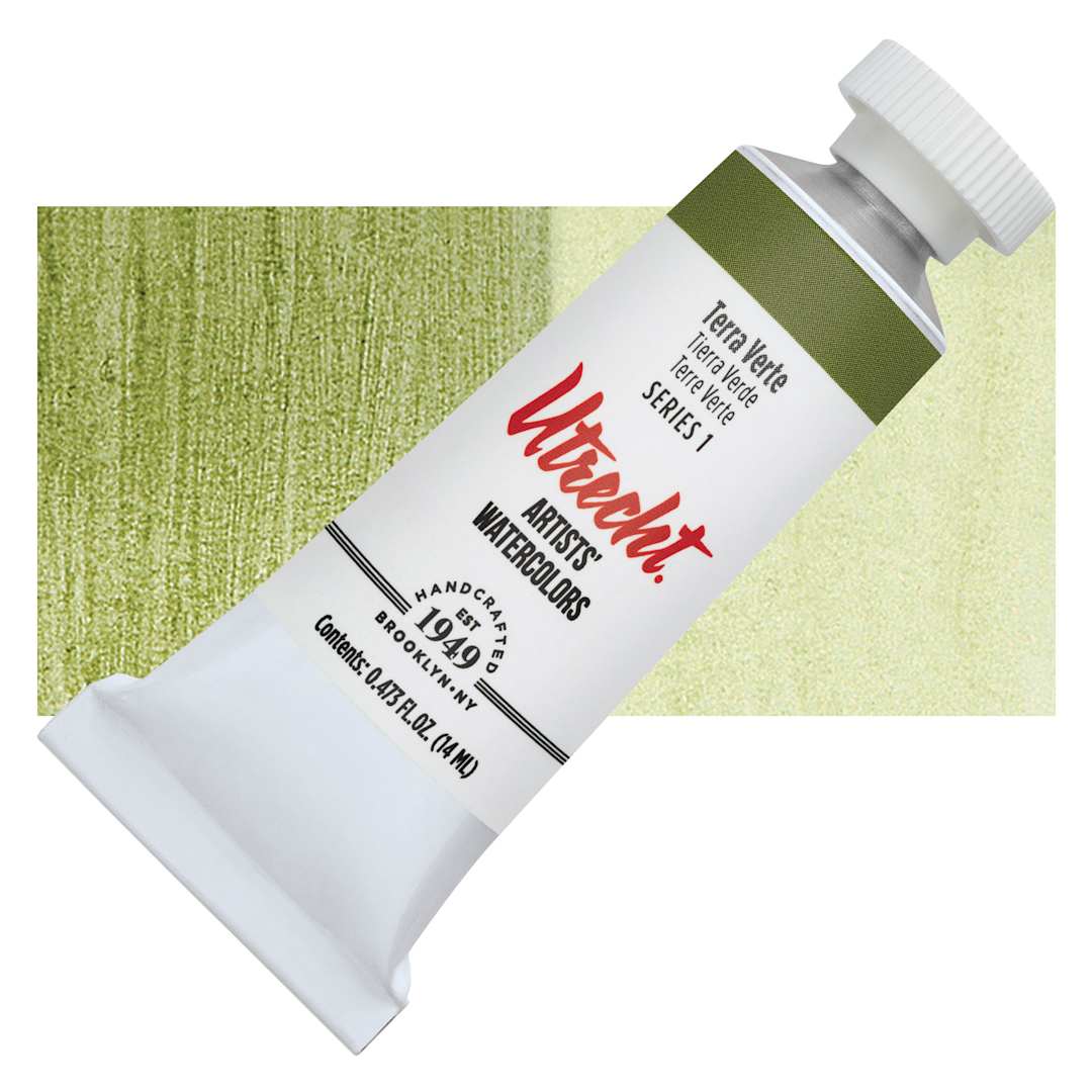 Open in modal - Utrecht Artists' Watercolor Paint - Terre Verte, 14 ml tube and swatch