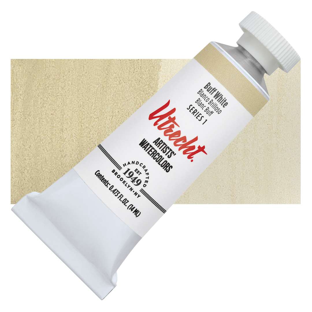 Open in modal - Utrecht Artists' Watercolor Paint - Buff White, 14 ml tube and swatch