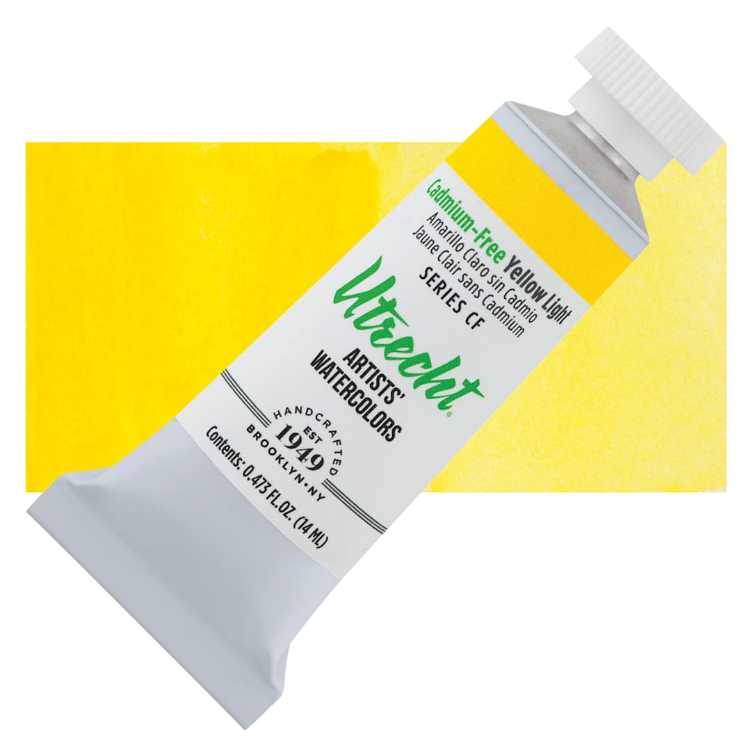 Open in modal - Utrecht Artists' Watercolor Paint - Cadmium-Free Yellow Light, 14 ml Tube and swatch