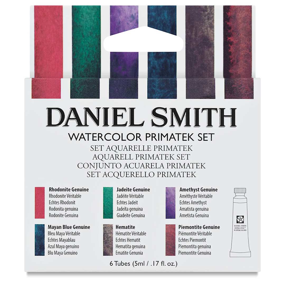 Open in modal - Daniel Smith Extra Fine Watercolors - PrimaTek Set of 6 colors, 5 ml tubes. Front of package.