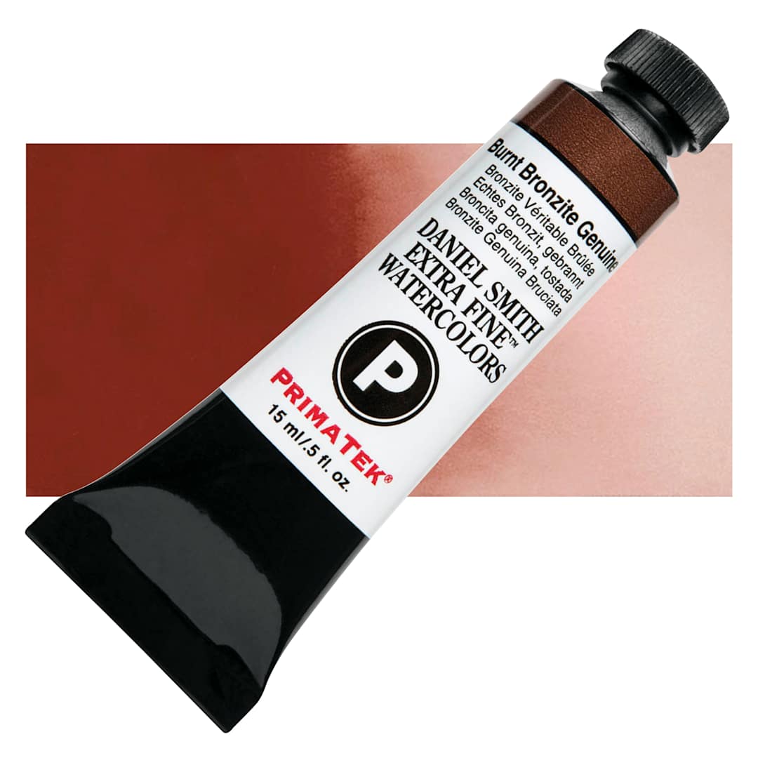 Open in modal - Daniel Smith Extra Fine Watercolor - PrimaTek, Burnt Bronzite Genuine, 15 ml Tube and swatch