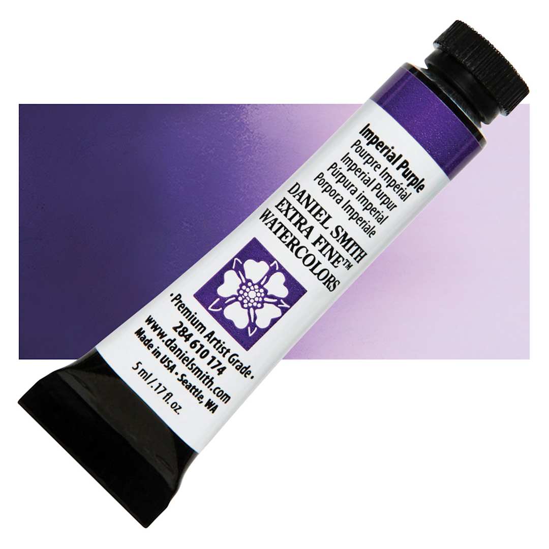 Open in modal - Daniel Smith Extra Fine Watercolor - Imperial Purple, 5 ml, Tube and swatch