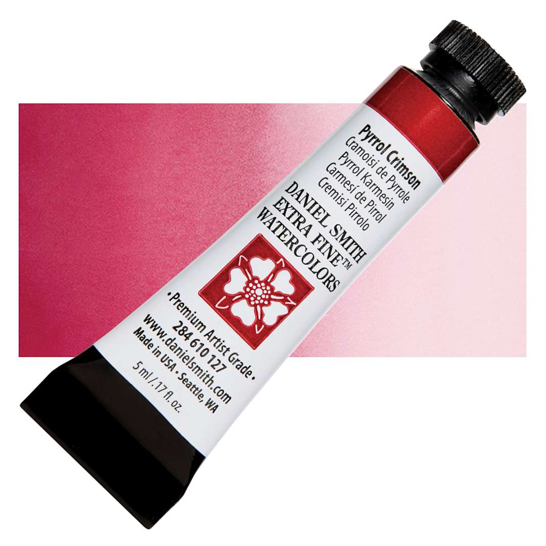 Open in modal - Daniel Smith Extra Fine Watercolor - Pyrrol Crimson, 5 ml, Tube and swatch