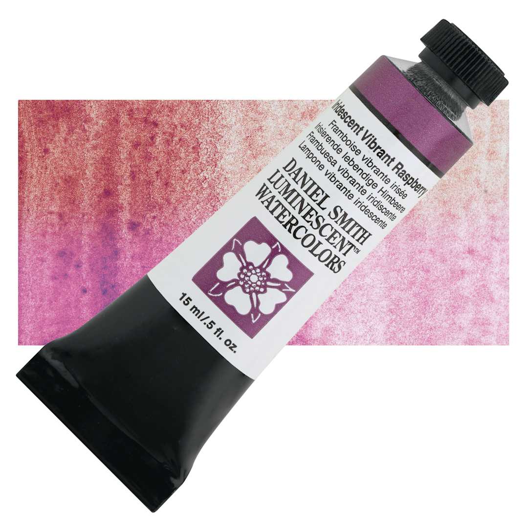 Open in modal - Daniel Smith Extra Fine Watercolor - Iridescent Vibrant Raspberry, 15 ml Tube and swatch