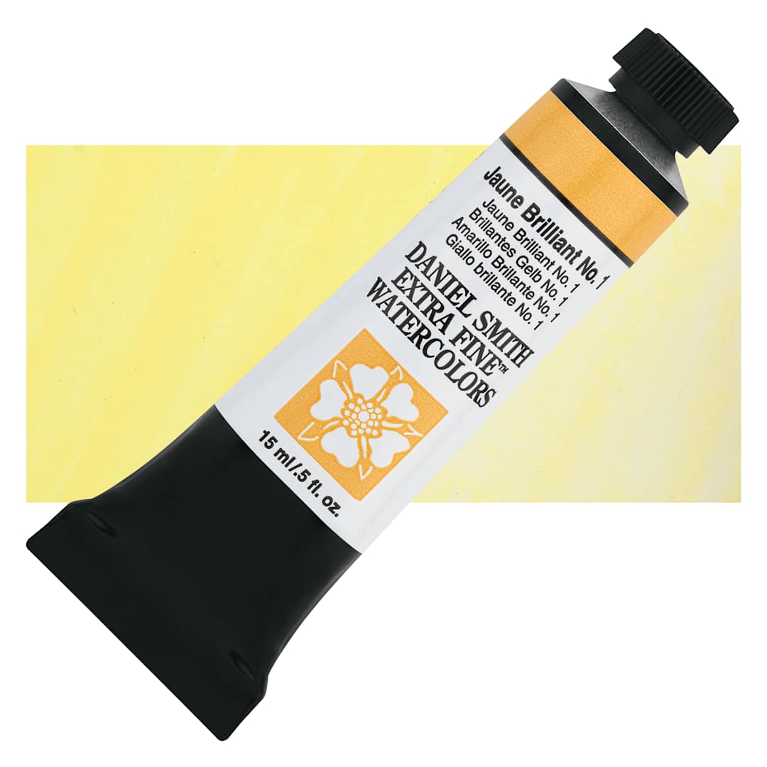 Open in modal - Daniel Smith Extra Fine Watercolor - Jaune Brilliant 1, 15 ml Tube and swatch