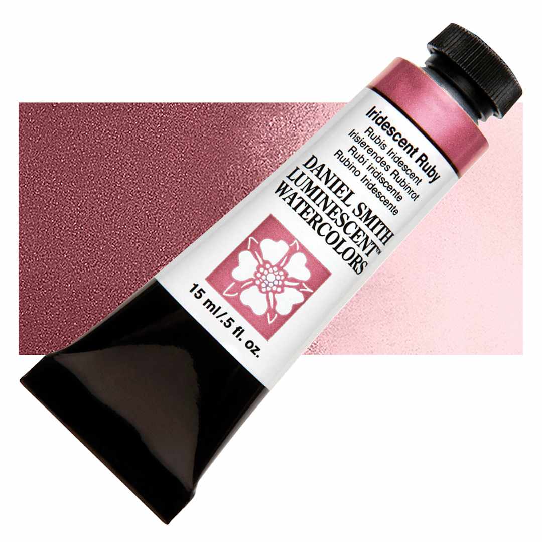 Open in modal - Daniel Smith Luminescent Watercolor - Iridescent Ruby, 5 ml, Tube and swatch