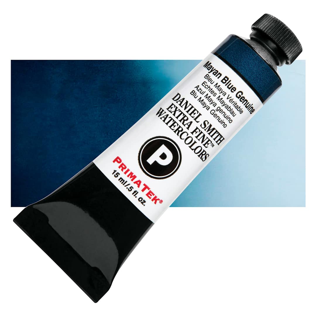 Open in modal - Daniel Smith Extra Fine Watercolor - Mayan Blue Genuine, 15 ml Tube and swatch