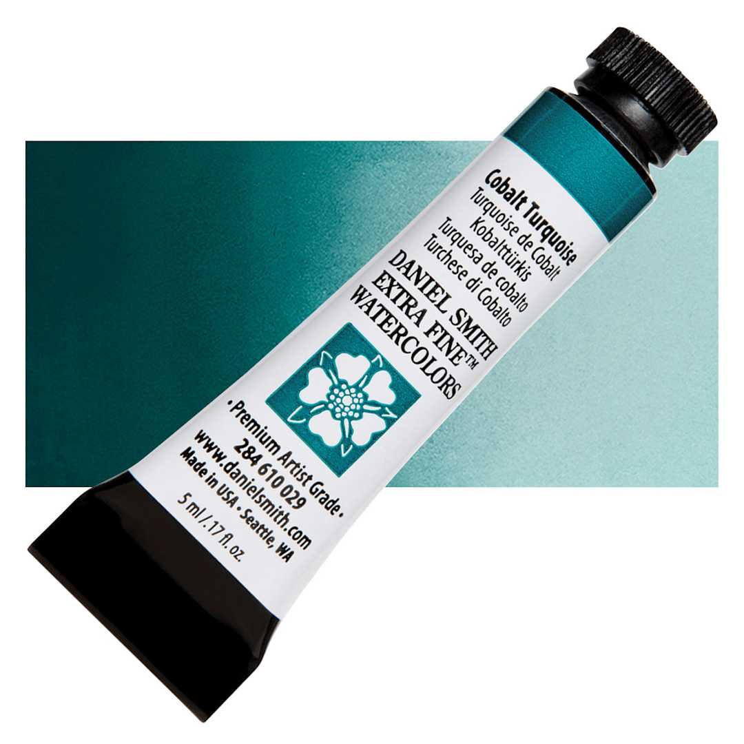 Open in modal - Daniel Smith Extra Fine Watercolor - Cobalt Turquoise, 5 ml, Tube and swatch