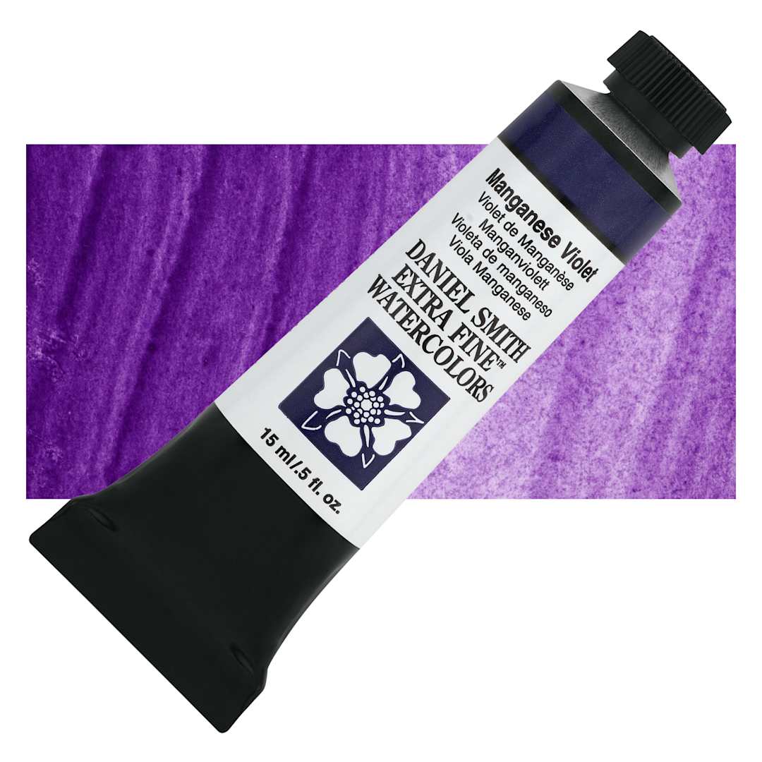 Open in modal - Daniel Smith Extra Fine Watercolor - Manganese Violet, 15 ml Tube and swatch