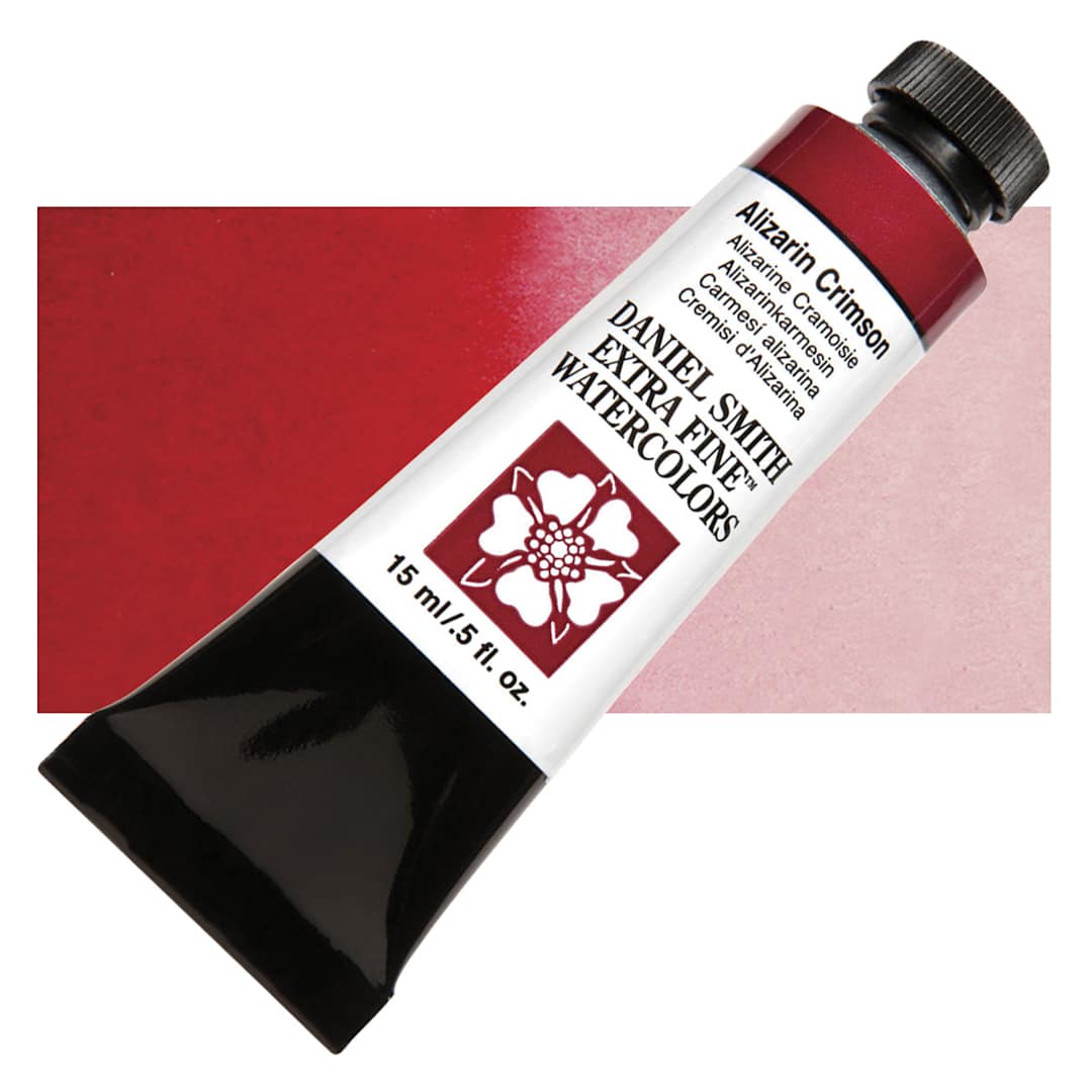 Open in modal - Daniel Smith Extra Fine Watercolor - Alizarin Crimson, 15 ml Tube and swatch
