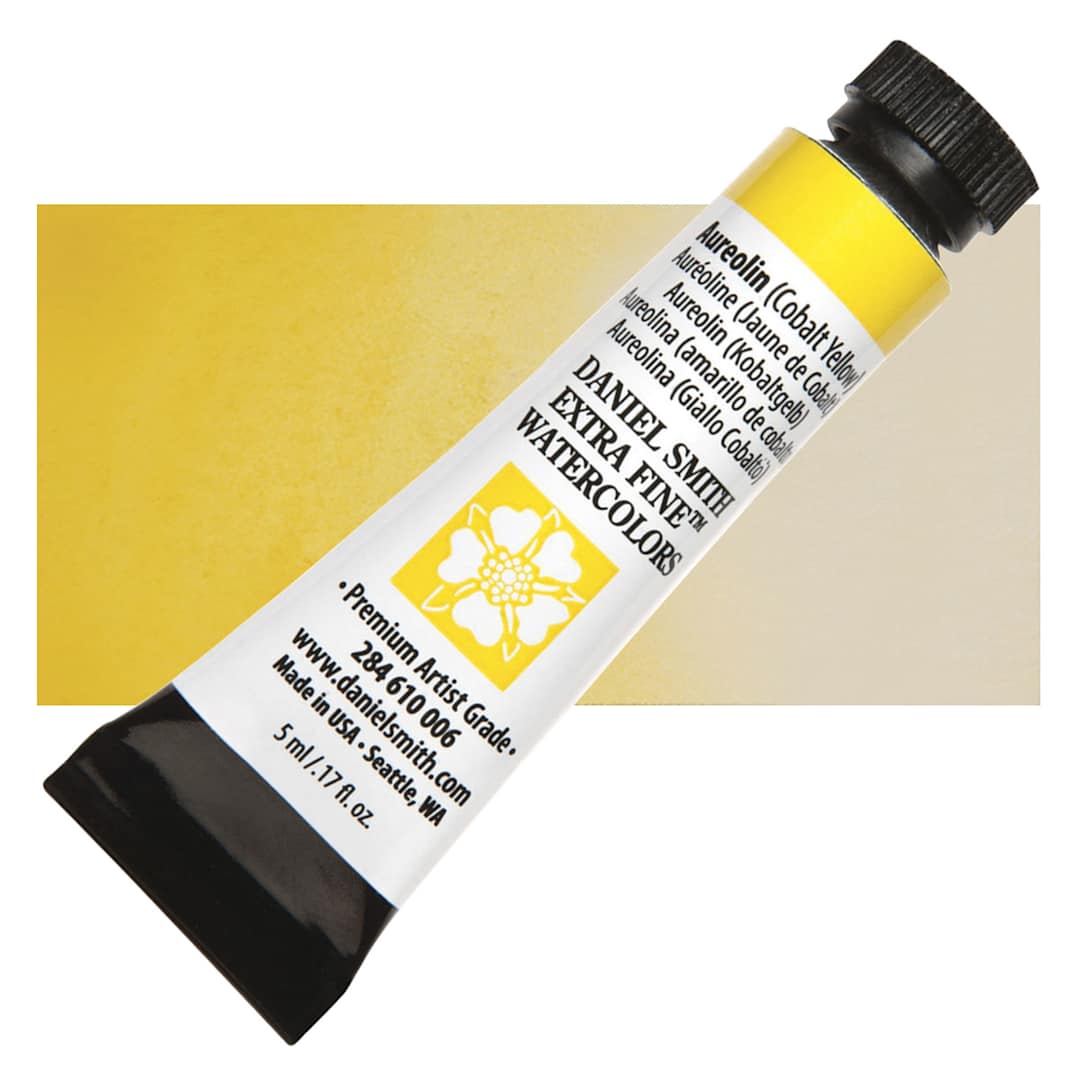 Open in modal - Daniel Smith Extra Fine Watercolor - Aureolin Cobalt Yellow, 5 ml Tube and swatch