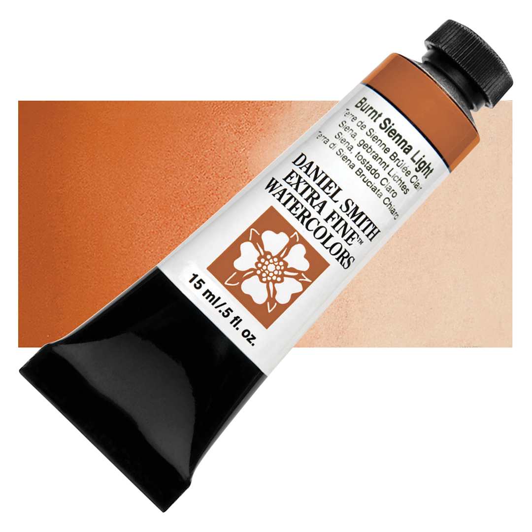 Open in modal - Daniel Smith Extra Fine Watercolor - Burnt Sienna Light, 15 ml tube and swatch