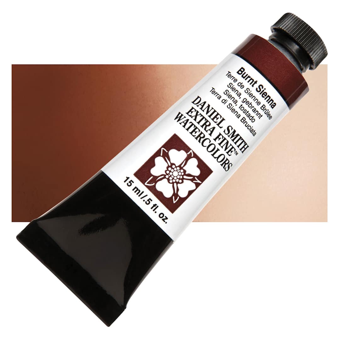 Open in modal - Daniel Smith Extra Fine Watercolor - Burnt Sienna, 15 ml Tube and swatch