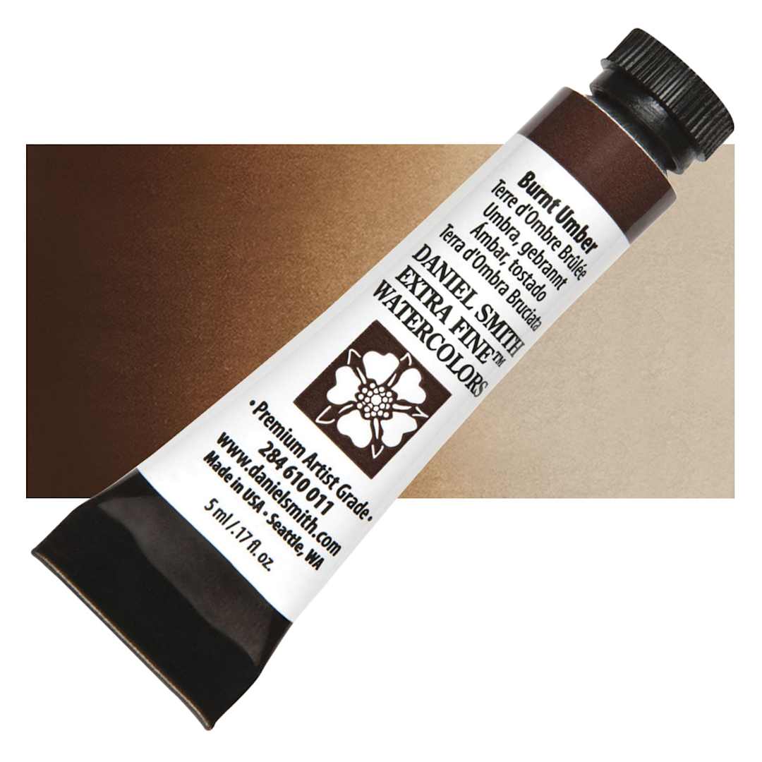 Open in modal - Daniel Smith Extra Fine Watercolor - Burnt Umber, 5 ml Tube and swatch