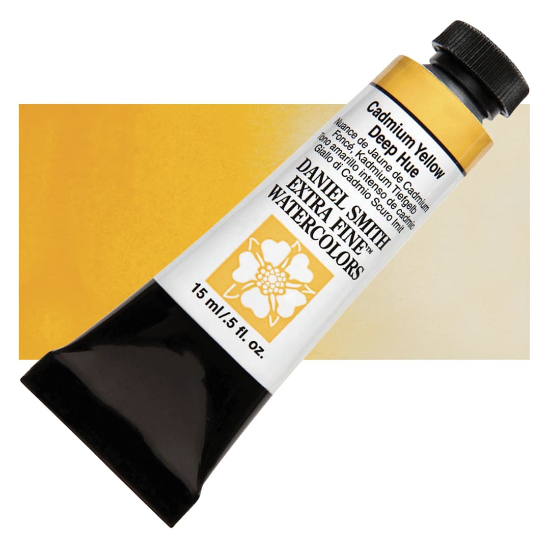 Open in modal - Daniel Smith Extra Fine Watercolor - Cadmium Yellow Deep Hue, 15 ml Tube and swatch