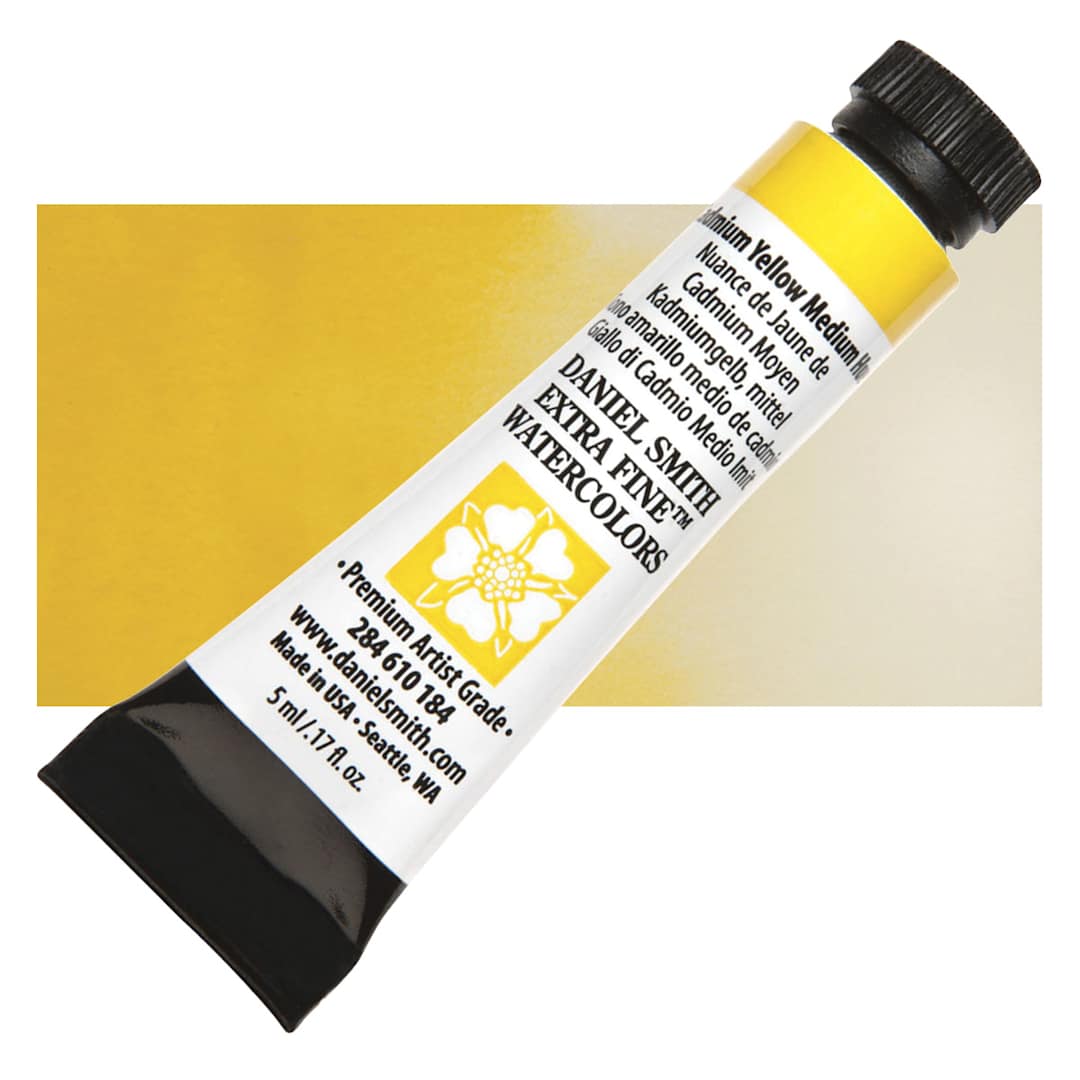 Open in modal - Daniel Smith Extra Fine Watercolor - Cadmium Yellow Medium Hue, 5 ml Tube and swatch